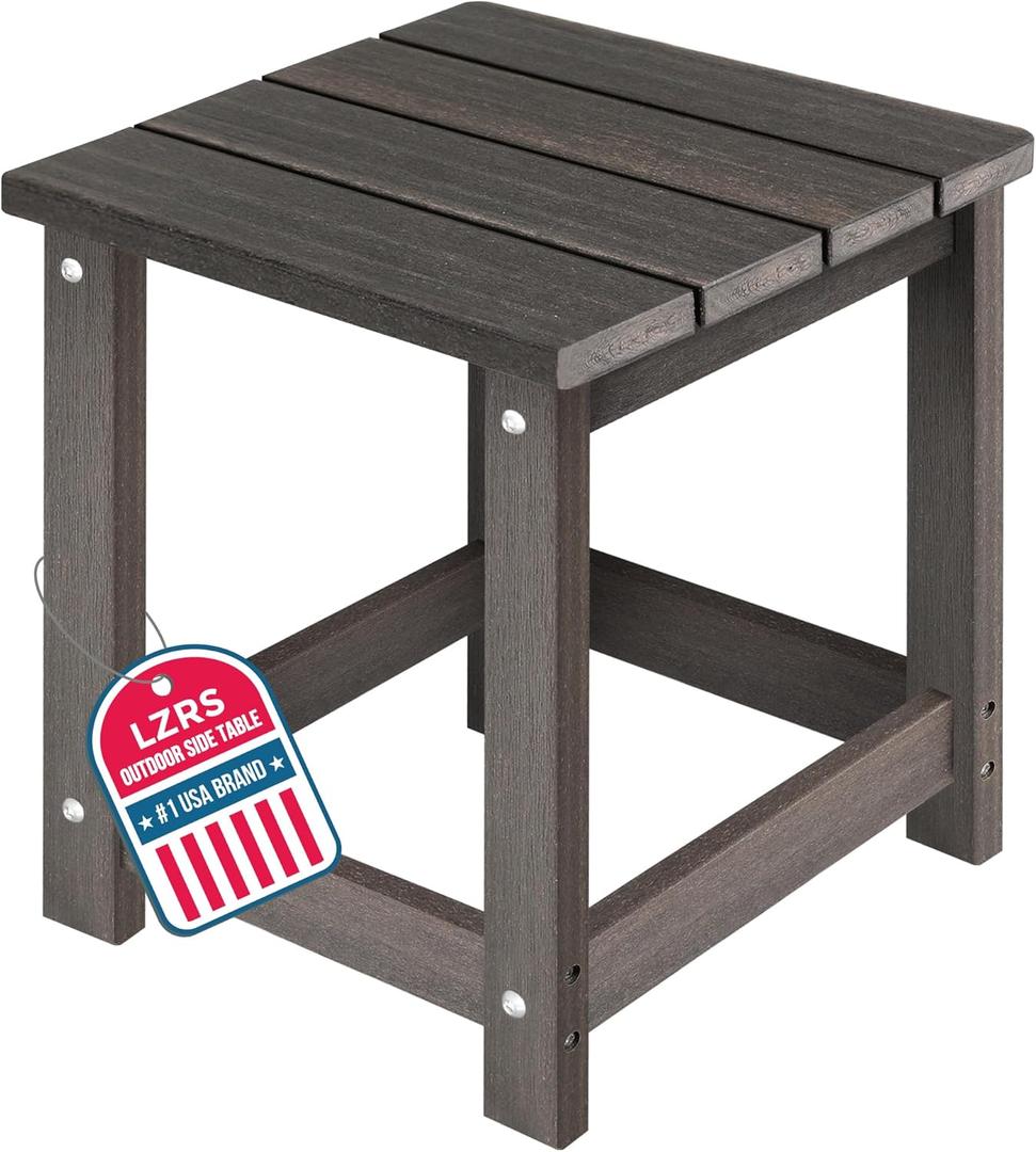 LZRS Square Patio Side Table, Heavy Duty HDPE Outdoor End Table with Wood Texture, Weatherproof Composite Table for Adirondack Chairs, Deck, Pool, Indoor/Outdoor, No Peeling or Cracking (Brown Mixture)
