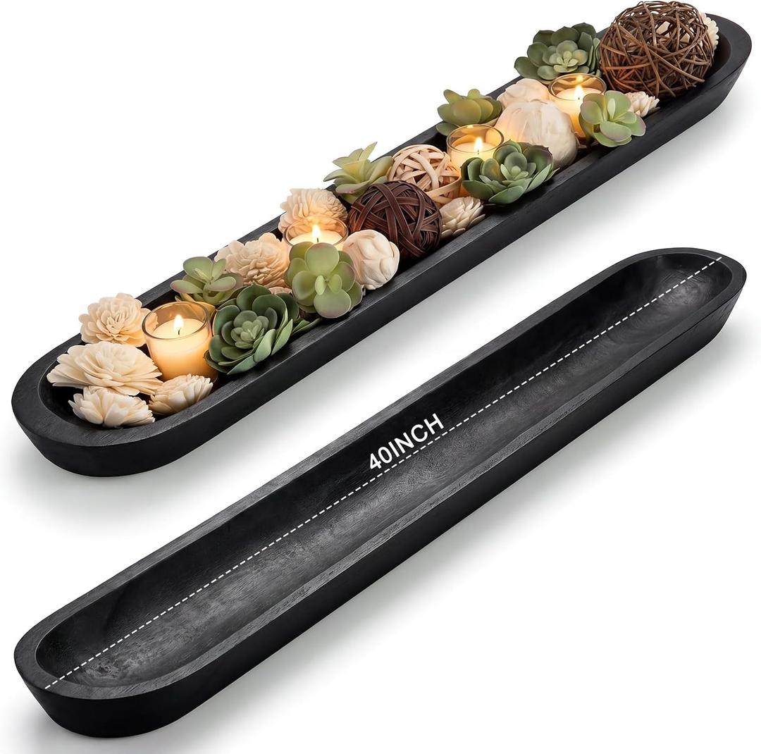 Sawysine 40 Inch Wooden Dough Bowl Decoration Long Bread, Black