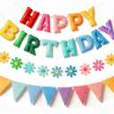 YEOCU Felt Birthday Decorations, NO DIY, Pre-Strung 3D Felt Happy Birthday Banner with Fabric Flower Garland, Colorful Triangle Flags, Birthday Party Decorations for Women Men Boys Girls (Rainbow)