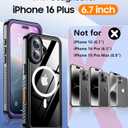 Temdan Magnetic for iPhone 16 Plus Case Waterproof,Built-in Screen Protector[IP68 Underwater][Upgrade Military Dropproof][Compatible with MagSafe] Full Body Shockproof Translucent Case 6.7''-Purple