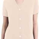 Womens 100% Merino Wool Short Sleeve Cardigan Sweaters V-Neck Button Down Sweater T-Shirt Casual Business Summer Tops (Beige, M)