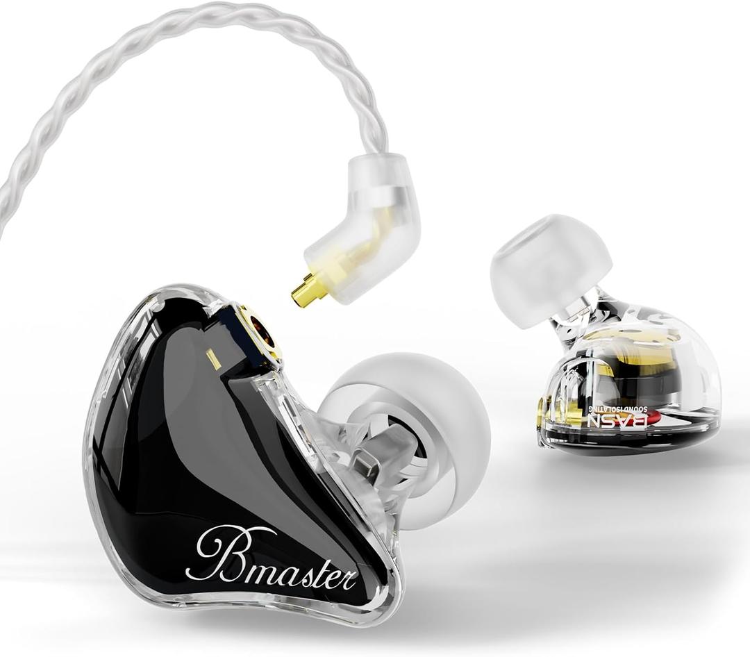 BASN in Ear Monitor Headphones, Triple Driver IEM Earphones with Powerful Bass, Noise Isolation HiFi Stereo Wired Earbuds for Musicians Singers Drummers (Black)