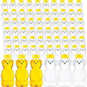 Thenshop 60 Pcs Plastic Bear Honey Bottle Jars Bulk 12 oz Honey Squeeze Bottle Empty with Flip Top Lid Containers Honey Bear Bear Juice Bottle Drinking Cup Yellow Flap Caps for Storing Dispensing