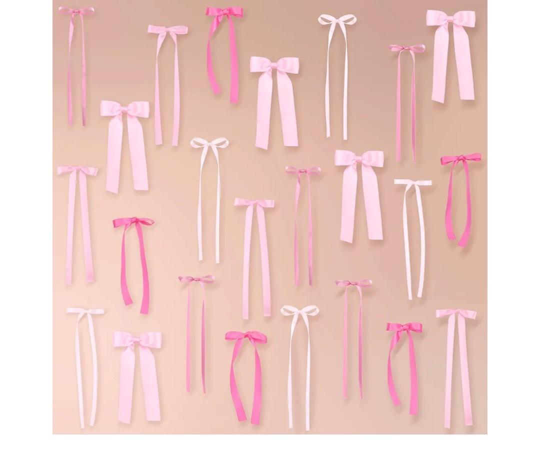 40Pcs Pink Bow Wall Decor, DIY Bow Photo Backdrop, Ribbon Bows Garland, Pink Bows Party Decor for Women Girls Birthday, Baby Shower, Bachelorette Wedding Party, Room Bedroom Decor