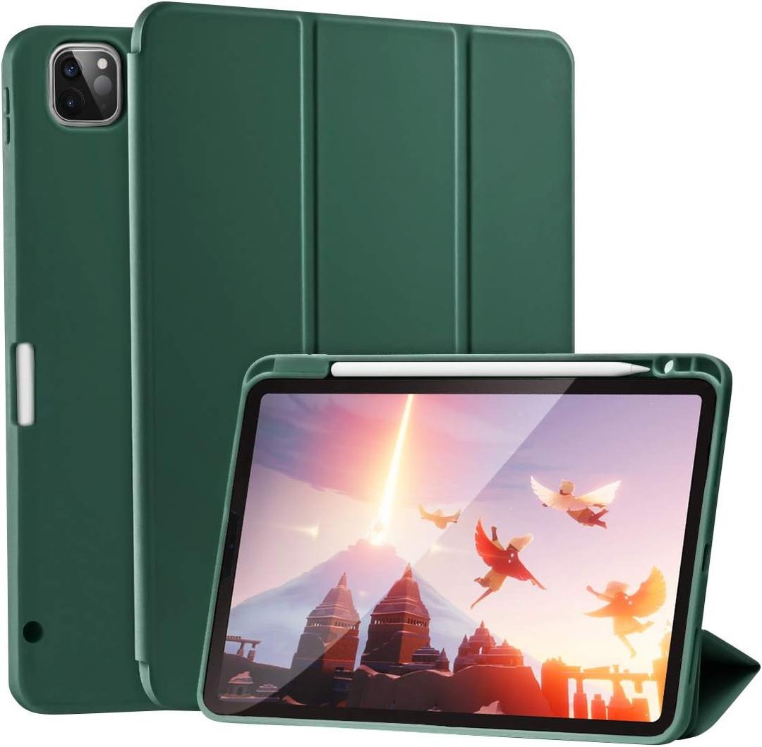 Case for iPad Pro 11 Inch 4th/3rd/2nd Generation 2022/2021/2020 with Pencil Holder [Support iPad 2nd Pencil Charging] Slim Trifold Stand Smart Protective Cover, Auto Wake/Sleep(Dark Green)