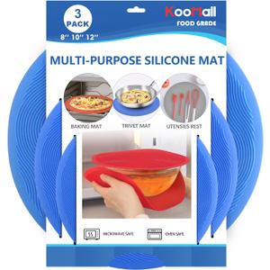 KooMall 12 10 8 Inch Multi-use Microwave Mat, Trivet, Pot Holders, Drying, Baking, Place Mat, Utensils Rest, Silicone Cover Pad for Hot Pot Pans Bowls Plates Dishes Kitchen Counter, Heat Resistant, Blue