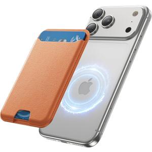 TWZKG for MagSafe Wallet, 3 Cards Holder, Slim Magnetic Phone Wallet for iPhone 17/16/15/14/13/12 Pro Max Plus Air Series,RFID Blocking Vegan Leather,Orange