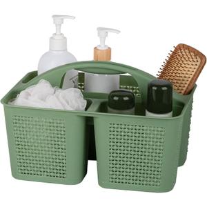 UUJOLY Plastic Portable Shower Caddy Basket Bucket, Cleaning Shower Basket with Handle Compartments Storage Basket Organizer for Bathroom Kitchen College Dorm Sink, Green