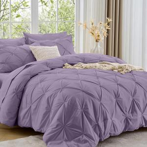 Sasttie King Size Comforter Set, 7-Piece Bed in a Bag, Pintuck Bedding Set for All Season, Includes Comforter, Flat Sheet, Fitted Sheet, Pillowcases and Pillow shams, New Purple