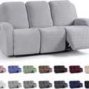 KinCam Recliner Covers, Stretch Reclining Chair Covers, Recliner Sofa Slipcovers Stripe Jacquard Recliner Couch Covers Furniture Protector Covers for Pet Kid (3 Seater, Silver Gray)