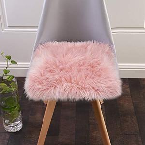 Softlife Pink Faux Fur Sheepskin Chair Cover Seat Cushion Pad Super Soft Area Rugs for Living Bedroom Sofa Dorm (1.6ft x 1.6ft)