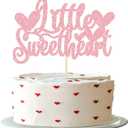 3 x Gyufise 1Pc Little Sweetheart Cake Topper Pink Glitter Happy Valentine's Day Cake Topper Decoration for Valentine Theme Birthday Bridal Shower Baby Shower Wedding Decoration Supplies