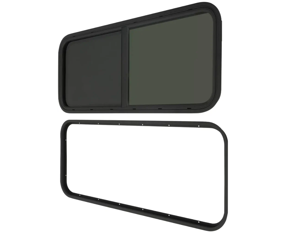 RV Window 42""W * 22""H Camper Exit Window with Frame Acrylic Window for RV Vertical Half Vent with Black Sliding Screen Camper Van Windows