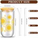 Zubebe Sunflower Glass Cup with Bamboo Lids and Straws 16 oz Iced Coffee Tumblers Sunflower Drinking Cup Daisy Beer Can Inspirational Gifts for Women Mother Teachers Birthday Retirement(Yellow,12 Pcs)