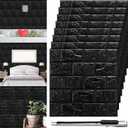 Tinlade 30 Pcs 28.81 Sq ft 3D Wall Panels Peel and Stick Foam Brick Wallpaper Printable Faux Brick Wall Panels Decorative Self Adhesive Tiles Waterproof(Black)