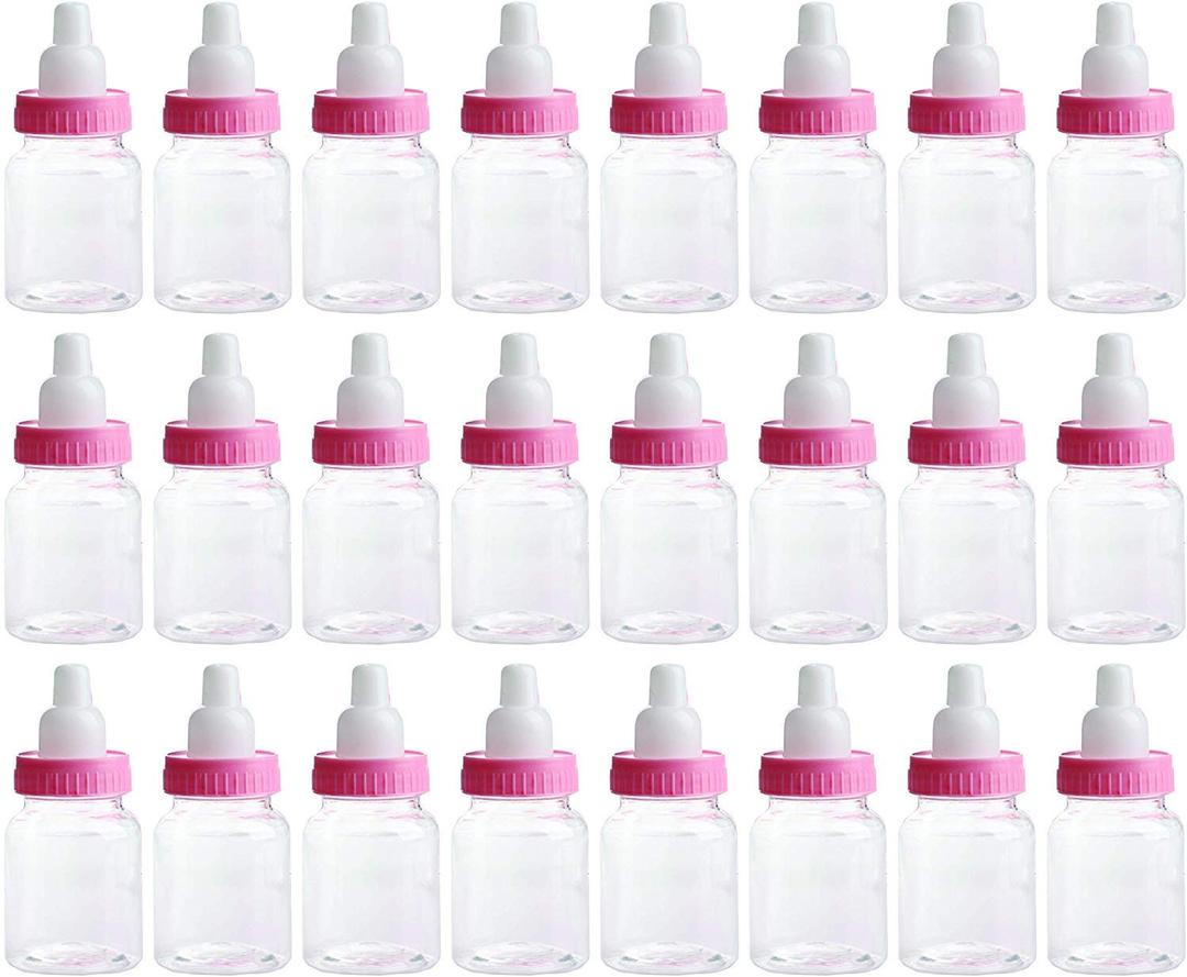 3.5 Inches Baby Bottle Shower Favor,Mini Plastic Candy Bottle,Baby Shower Supplies Boy Girl Newborn Baby Baptism Birthday Party Deco (2 Dozens, Pink) (24 Count (Pack of 1))