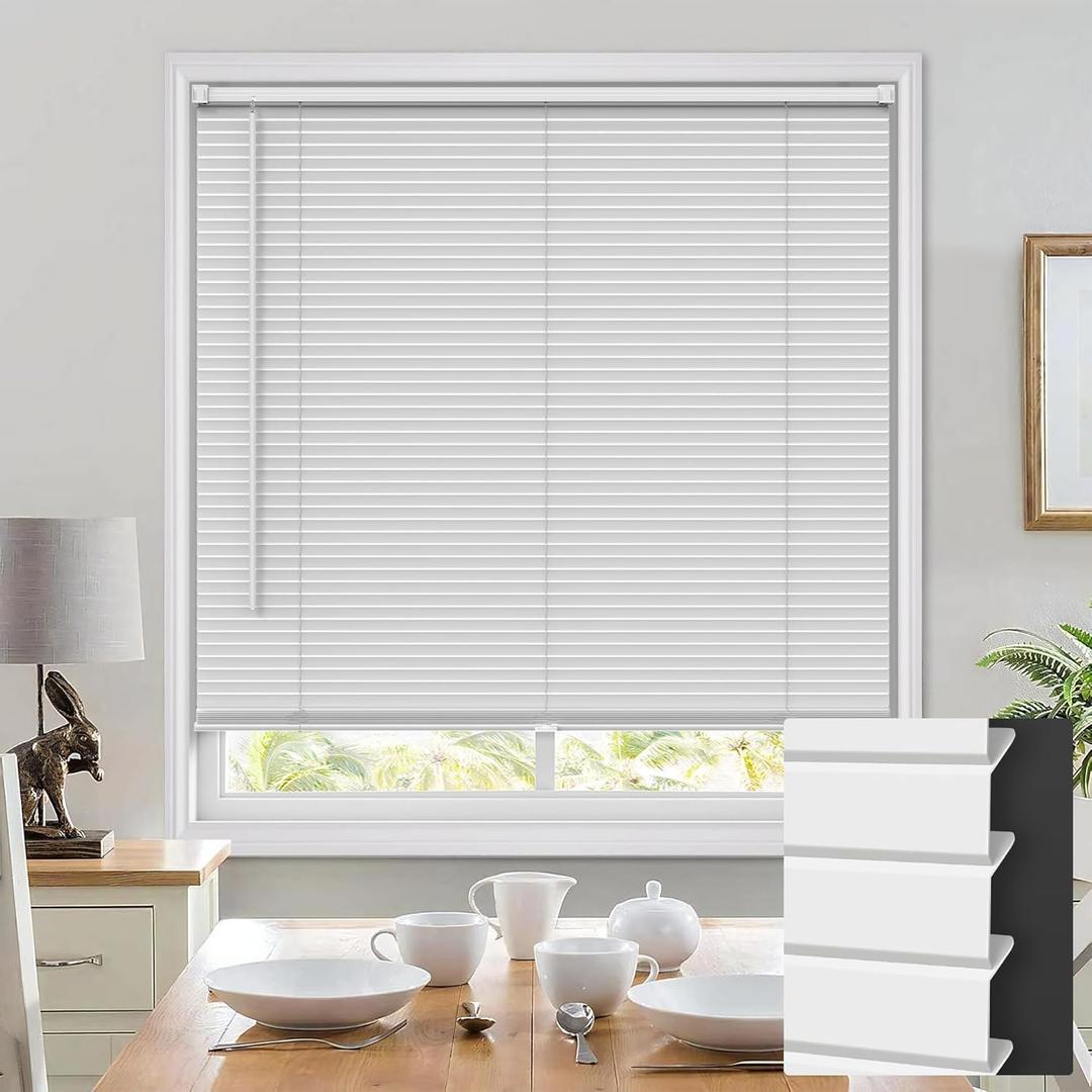 100% Privacy Cordless Mini Blinds for Indoor Windows 1" Vinyl L-Shaped Blades Horizontal Blinds & Shades, Pull Down Small Window Blinds for Home Kitchen, for Window 23" W  36" H White (23" W  36" H, White)