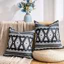Boho Throw Pillow Covers Black 18x18 Set of 2 Square Neutral White Accent Farmhouse Pillowcase Double Sided Pattern Vintage Antique Ethnic Decor Pillow Case for Sofa, Couch, Living Room