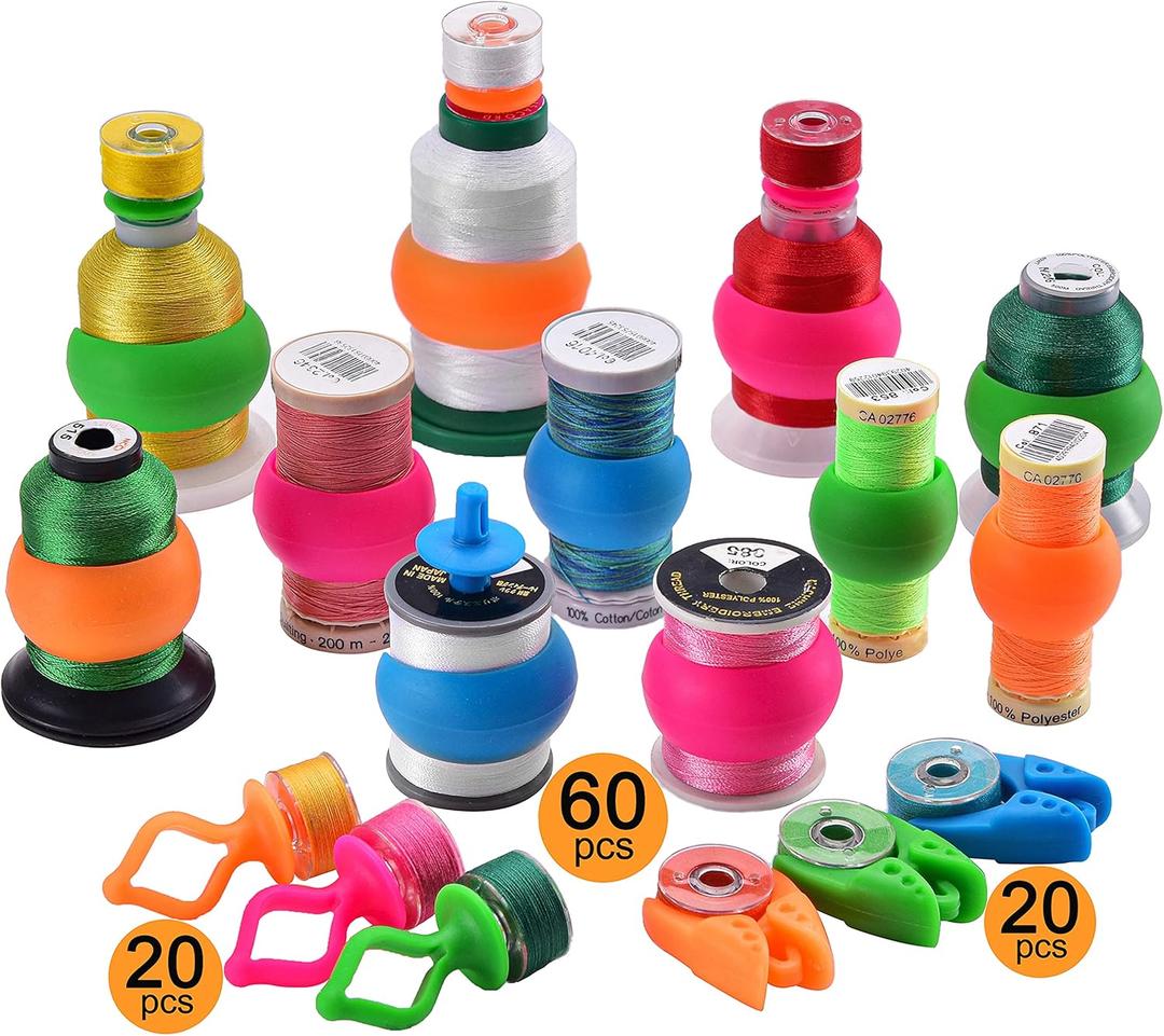 New brothread 100pcs Mix NOTIONS (60 Thread Spool Savers + 20 Bobbin Holders + 20 Bobbin Clamps) - Prevent Thread Tails from Unwinding - for Sewing and Embroidery Machine Thread Spools