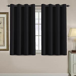 H.VERSAILTEX Blackout Curtain for Living Room Small Window Kitchen Blackout Curtains 45 inch Length Energy Saving Solid Grommet Blackout Drape, One Panel, Jet Black, 52" W x 45" L, 1 Piece
