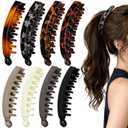 8PCS Banana Hair Clips for Women, Cute and Stylish French Hair Claw Clips, Tortoise & Solid Color Ponytail Holder Hair Accessories for Thin/Thick Hair, All Day Hold