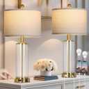 26" Gold Glass Table Lamps Set of 2, 3-Way Dimmable Touch Control Living Room Lamp with USB C+A Ports & AC Outlet, Modern Bedside Lamps, Elegant Bedroom Lamps for Nightstand Side End Table Desk