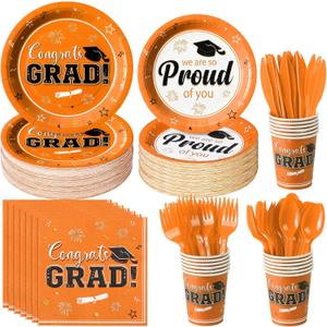 Graduation Party Supplies Decorations Serve 100, 2025 Graduation Party Plates and Napkins Set, Orange Disposable Paper Plates Napkins for College High School Graduation Congrats Grad Party Supplies
