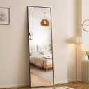 WIIS' IDEA Full Length Mirror with Stand,59"x16" Floor Mirror with Aluminum Alloy Thin Frame,Full Body Mirror for Livingroom Home Decor,Free Standing or Wall-Mounted,for Bedroom, Black
