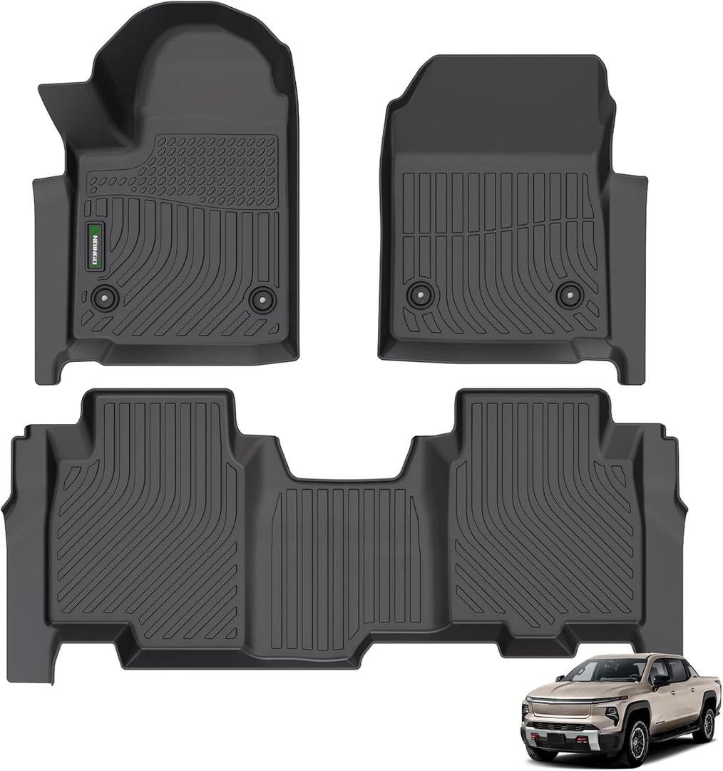 ANBINGO for Chevrolet Silverado EV 2024 2025 2026 Floor Mats, All Weather TPE Car Mats, 1st & 2nd Rows Waterproof Non-Slip Floor Liner, Silverado EV Accessories - Black