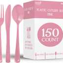 150 Pack Plastic Silverware Heavy Duty, Pink Disposable Cutlery, 50 Spoons, 50 Forks, 50 Knives, Plastic Utensils Set for Home Office School Party Picnics Weddings & More - SparkSettings