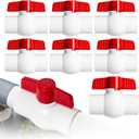 8PCS 3/4" PVC Ball Valve, Shut-Off Ball Valves Socket with Easy Turn Red T-Handles, Slip PVC Valve for Water Project, Swimming Pool, Sewage Pump, Sprinkler Lines, Outdoor Plumbing & Irrigation System