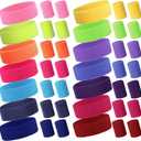 42 Pcs Neon Headbands Sweatband Set Include 14 Sports Headbands and 28 Sweat Wristbands Bulk for Tennis Basketball Outdoor Athletic Men Women (Multi Colors)