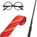 Wizard Costume Accessories Set Cosplay Props Gifts Magic Wand Tie Eyeglass Frame for Fans Birthday Halloween Dress-Up Party