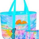 Mesh Beach Bag - Large Beach Tote Bag Women Pool Bags with Zipper 10 Pockets Foldable Beach Toy Bag for Towel, Flip Flops (Tie Dye)