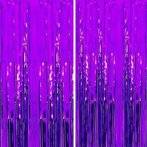 Pack of 2 Dazzle Bright 4 Pack Backdrop Curtain, 3FT x 8FT Metallic Tinsel Foil Fringe Curtains Photo Booth Background for Baby Shower Birthday Wedding Halloween Party Decorations (Purple)