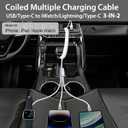 CUGUNU Coiled USB/Type-C to iWatch/iPhone Lightning/Type-C Multi Charger Cable, 3-in-2 Retractable Multiple Car Fast Charging Cord Compatible with iPhone/Apple Watch/iPad/Android Phone