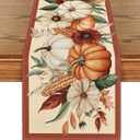 Artoid Mode Crops Farm Cereal Pumpkin Corn 210 GSM Fall Table Runner, Seasonal Autumn Kitchen Dining Table Decoration for Home Party Decor 13x108 Inch (Red)