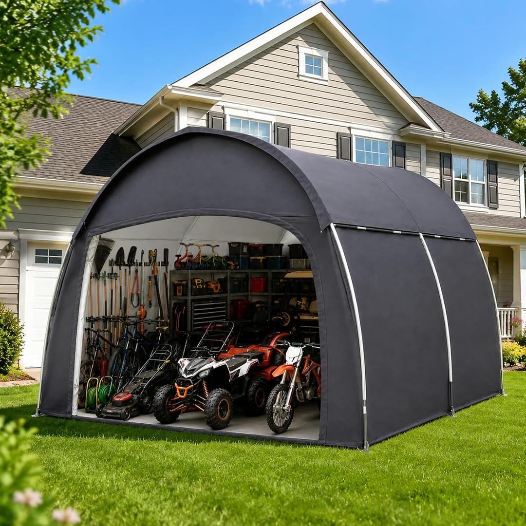 10x10 ft Portable Storage Shed Tent, Outdoor Shed with Floor & Rain Cover, Black
