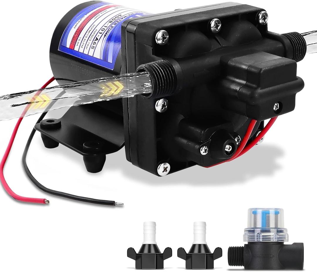 12 Volt RV Water Pump Replace for 4008-101-a65/E65,3.0 GPM 12V Camper RV Water Pump,12V Self-Prime Camper Water Pump Quiet & Smooth Operation,Self Priming,With Quick Attach Fitting and Strainer