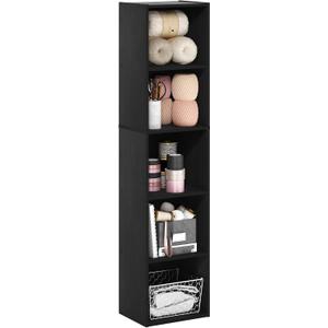 Furinno PASIR Book Shelf, 5-Tier Modern Bookshelf, Open Shelves Bookcase 9 x 12 x 52, Easy Assembly, for Living Room, Bedroom, Home Office, Blackwood