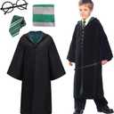 Wizard Costume Children, Magician Robe, Wizard Cape Costume Set for Children Adults, with Tie, Scarf and Glasses, Unisex Uniform College Costume for Carnival, Halloween Magician Cosplay
, Size 2XL