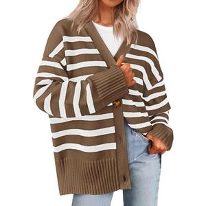 PRETTYGARDEN Women's Long Sleeve Striped Open Front Cardigan Sweaters Button Down Knit Lady Jackets 2025 Fall Outfits (XL)