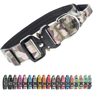 TSPRO Premium Dog Collars Tactical Dog Collar with Handle and Heavy Duty Quick-Release Metal Buckle Durable Thick and Adjustable for Medium to Large Dogs (Military Green L) (Handle-Equipped L (17.5"-24.5" Adjustable))