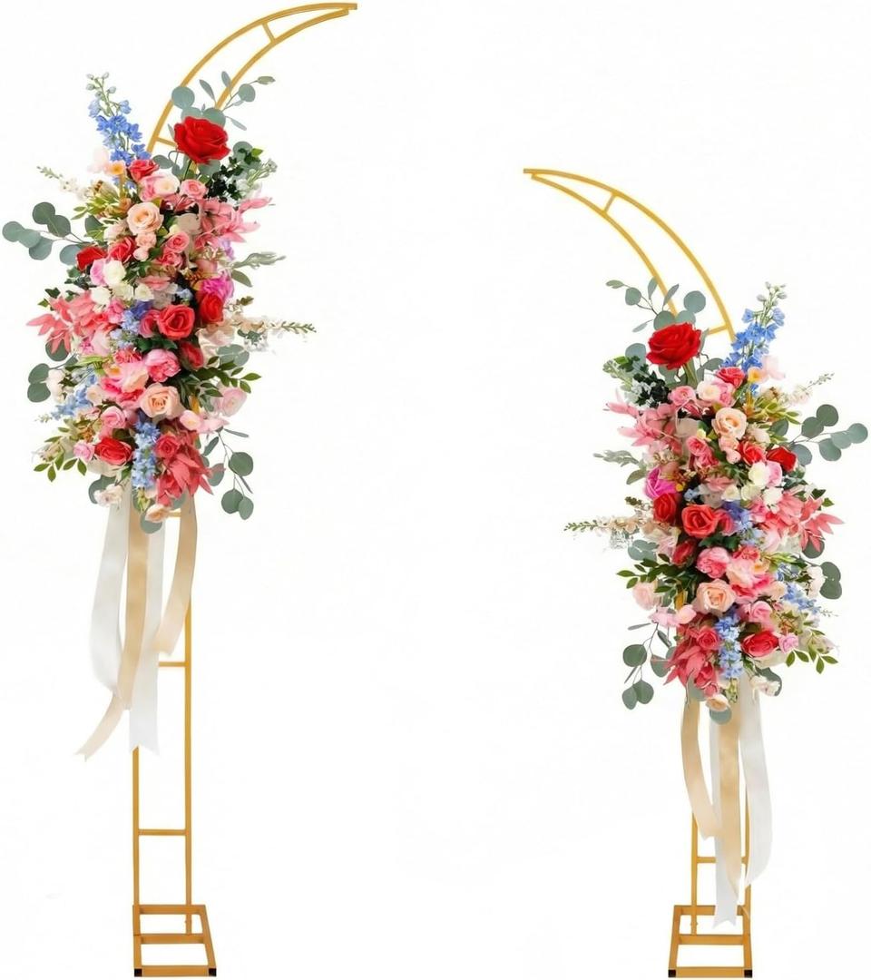 Gold Wedding Flower Arch Stand 2-Pack Curved Half Arch Backdrop Frames (6.6 ft & 7.9 ft) for Ceremony, Proposal, Bridal Shower, Garden Party Metal Event Frame for Floral & Balloon Decorations, Extra Large