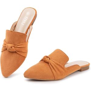 MUSSHOE Mules for Women Flats Comfortable Pointed Toe Slip on Women Mules Flats (Brown)