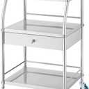 VEVOR Service Cart, 3 Layers Stainless Steel Utility Rolling Cart with Drawer, Lockable Wheels, Ideal for Laboratory, Hospital, Dental Use (22.24"D x 39.17"W x 17.91"H)