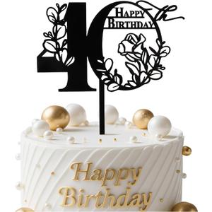 2 x Coucoland Happy Birthday Cake Toppers - Acrylic 40th Birthday Cake Topper Anniversary Theme Party Cake Decorations 1 Pc (Black)