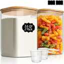 ComSaf 3.6 Qt Glass Food Storage Containers Set of 2, Large Storage Containers with Lids, Square Glass Jars with Lids, for Flour and Sugar, Cereal, Rice, Pasta, Oats, Coffee Beans
