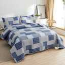Green Essen Plaid Quilt King Size Blue White Lightweight Patchwork Bedspread Soft Breathable Check Quilts Gingham Bedding Checker Pattern Coverlet Bed Cover Set Geometric Home Decor