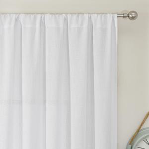 Simplebrand White Short Faux Linen Textured Cafe Kitchen Curtains 36 Inch Length 2 Panels, Over Sink Semi Sheer Farmhouse Light Filtering Panels Rod Pocket Drapes for Bathroom Window, 40 x 36 Inch